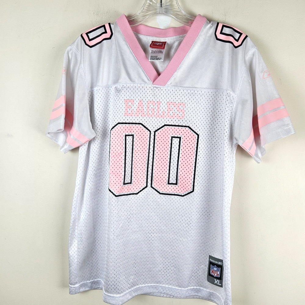 Reebok Philadelphia Eagles Jersey Pink White Youth Girls Size XL 16